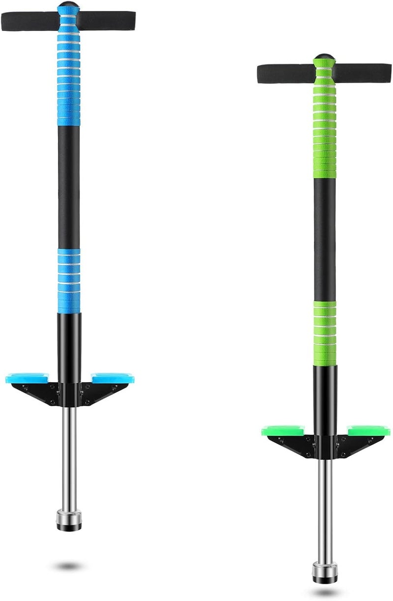 Leitee 2 Pack Pogo Stick for Kids Age 6 and Up, Suitable for 40-80 lbs, Soft Foam Jump Stick, Pogo Stick for Beginners Kids Exercise Body Balance Keep Healthy (Green and Blue) - Image 1